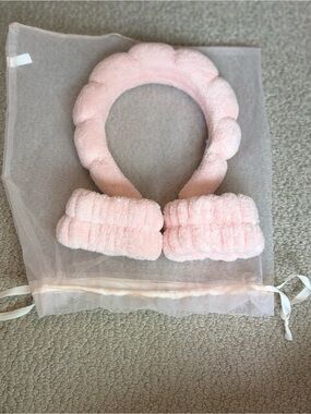 Plush Pink Headband with wrist wash bands